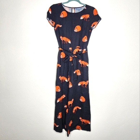 ModCloth Black Fox Print Tie-Waist Jumpsuit  XS - Picture 2 of 5